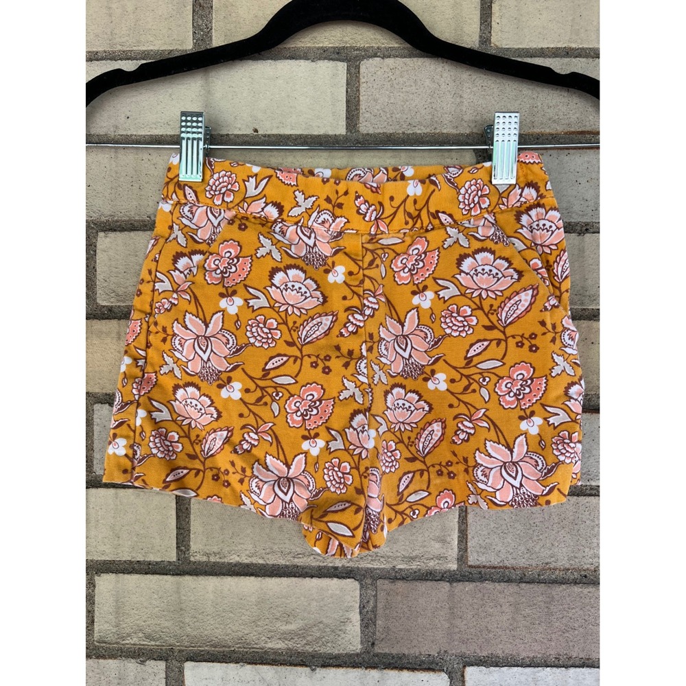 Janie and Jack Mustard Floral Side Zip Canvas Shorts Kids Girls Size 7
